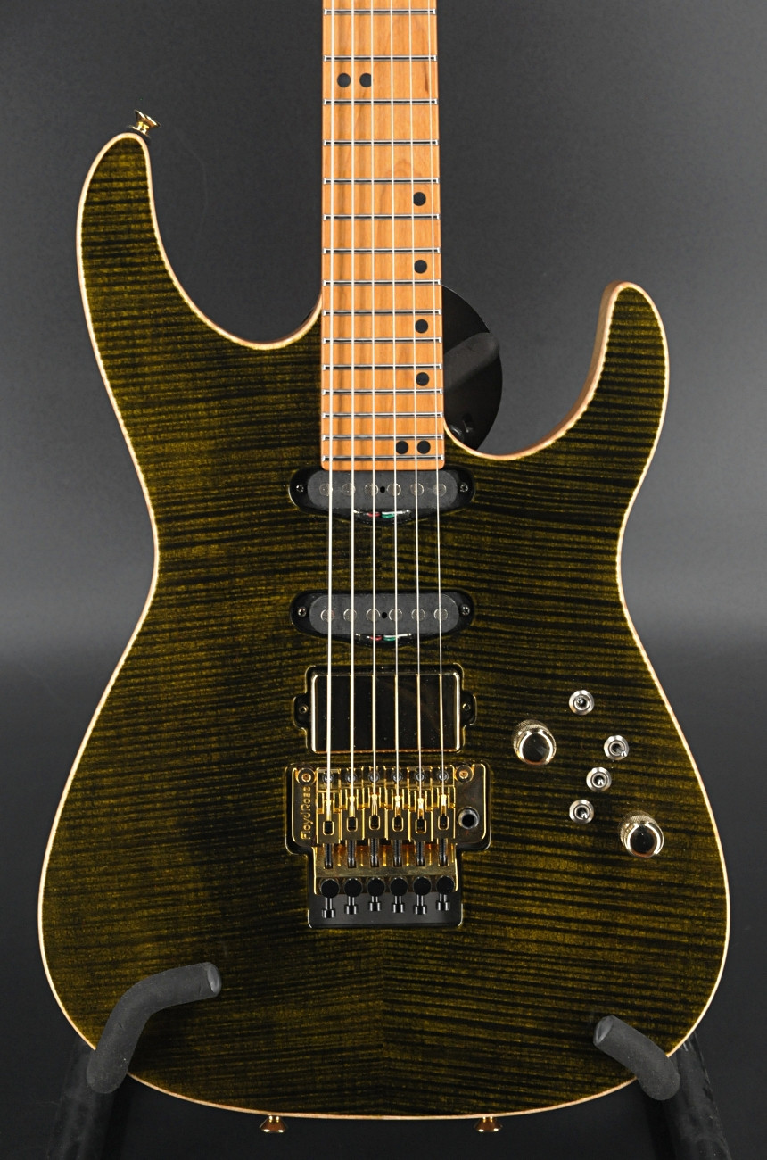 Tom Anderson Angel - Transparent Dark Olive w/ Binding - Flame Maple on Limba #1525