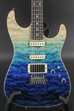 Tom Anderson Drop Top - Quilted Maple - Blue Wipeout w/ Binding #0225