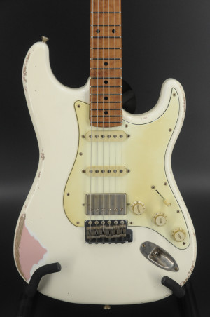 XOTIC XSC-2 - OLYMPIC WHITE OVER SHELL PINK - 5A ROASTED NECK #2464